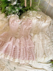 LIZAKOSHT - Women‘s Dresses 2024 Summer New Lolita Style Sexy Rose Halter Slimming Dress Fashion High Waist Elegant Above Knee Ladies Dress