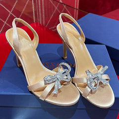LIZAKOSHT - Exquisite High Heels for Women Summer New Style Elegant Style Versatile Round Head Rhinestone Bow Tie Thin Heel Sandals