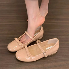 LIZAKOSHT - women bouble bowtie flats japanned leather ballerina shoes height increasing bowknot ankle strap loafers women slip on wedges