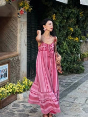 LIZAKOSHT  -  Women Bohemian Midi Dress Vacation Charm Splice Knitted Vintage Strap Dress Women Vestidos Mujer