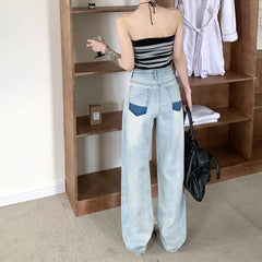 LIZAKOSHT - Fashion Brand Jeans Embroidery Letter Design Pants Y2k High Street Women Pants High Waist Wide Leg Loose Trousers Streetwear