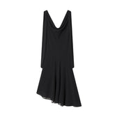 LIZAKOSHT - European and American style women's floral dress with irregular swing collar design in winter, one-piece skirt