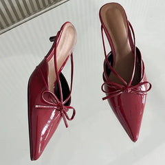 LIZAKOSHT  -  New Brand Sandals Women Sexy Pointed Toe High Heels Shallow Bow Slingback Dress Shoes Low Heel Mules Pumps Women Slipper