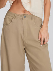 LIZAKOSHT - Women Loose Wide Leg Jeans Solid Color Mid-Rise Barrel Denim Pants Spring Fall Casual Trousers Streetwear Punk Trendy Long Pants