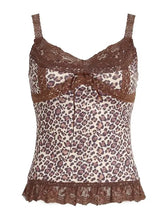 LIZAKOSHT - Sexy Leopard Print Patchwork Lace Vest Sleeveless Streetwear Aesthetic Camis Harajuku Slim 2000s Tops Grunge Fairycore