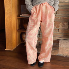 LIZAKOSHT - Y2K Vintage Women Girls Striped Plaid Pants Wide Leg Gingham Lounge Pants High Waist Striped Print Pajama Trousers Pants