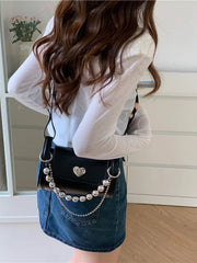LIZAKOSHT - Sweet Girl Chain Heart Elegant Shoulder Bags Women Underarm Bag Fashion Commuter Solid Color Tote Bag Classic Bolsos All-match
