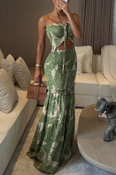 LIZAKOSHT - Spring Summer New Halter Neck Hollow Out Fashion Printed Ruched Dress Y2k Clothes Womrn Casual Bodycon Vacation Dress