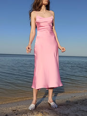 LIZAKOSHT - Backless Women's Nightgown Solid Summer Sleeveless Spaghetti Strap Ladies Nightdress Split Sexy Hollow Out Sleepwear Female