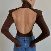 Lizakosht Summer Sexy Backless Long Sleeve Turtleneck Jumpsuit