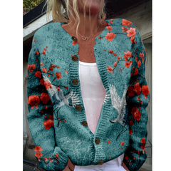 LIZAKOSHT - Women's Beige Sweater Long Sleeve Loose Kawaii Black Cat Knitwear Cardigan Female Casual Cozy Soft Coat Daily wear