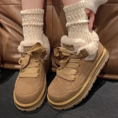LIZAKOSHT - Fur Platform Women Snow Boots Suede Flats Warm Shoes Casual Ankle Boots Woman Trend Cozy Short Plush Mujer Zapatos