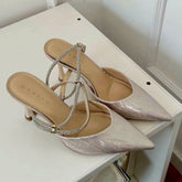 LIZAKOSHT  -  Shiny Pointed Toe High Heels Women Luxury Party Dress Shoes Sexy Elegant Slingback Shoes Fashion Brand Sandals for Women Pumps