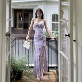LIZAKOSHT - Printed Camisole Dress for Women Resort-style Butterfly Print Dress with Ruffled Hem