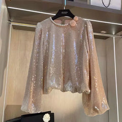 LIZAKOSHT  -  Elegant O-neck Long Sleeve Pink Bloues Spring Autumn New Loose Shirts Women Fashion All-match 3D Pearl Blusas Mujer