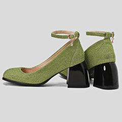 LIZAKOSHT - Square Toe Mary Jane Shoes Women 2024 High Heels Ladies Ankle Strap Purple Green Fashion Loafers Size 43 Pumps Zapatos De Mujer