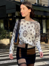 LIZAKOSHT - Fashion Paisley Print Knit Sweater For Women Elegant O-neck Long Sleeve Cropped Pullover Lady Spring Chic Street Outerwear