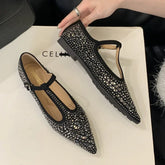LIZAKOSHT  -  Luxury Designer Flats Mary Jane Shoes Bling Pointed Toe T-Strap Soft Sole Women Shoes Shallow Comfort Dress Shoes Zapatos Mujer