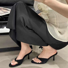 LIZAKOSHT - Summer Women Clip Toe High Heel Slippers Fashion Dress Slide Ladies Outdoor Evening Party Sandalias