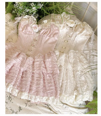 LIZAKOSHT - Women‘s Dresses 2024 Summer New Lolita Style Sexy Rose Halter Slimming Dress Fashion High Waist Elegant Above Knee Ladies Dress