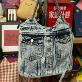 LIZAKOSHT - Hot Girls Denim Shoulder Bags Women Harajuku Aesthetic Chain Pocket Y2k Handbag Female Vintage Underarm Crossbody Bag