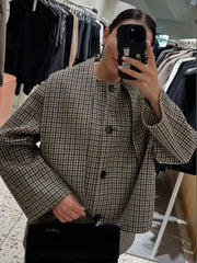 LIZAKOSHT - Solid Wool Cape Style Coat Women Scarf Detail Button Front Full Sleeve Loose Jacket 2025 Autumn Elegant Female Casual Outerwear