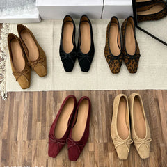 LIZAKOSHT - Female Flats Shoes Women Classics Casual Loafer Fashion Square Toe Soft Heel Design Bow Knot 2025 Spring Leopard Print Ballerina