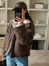 LIZAKOSHT  -  Retro Winter Cotton Jaet Women's Loose Long Sve Stand Collar Cheered Warm Coat Casual Versatile Two-Sided Wear