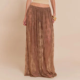 LIZAKOSHT - Coquette Grunge Sheer Lace Maxi Skirt Built-in Thongs Design Low Elastic Waist Flowy Skirt Elegant Lady Grunge See-Through Skirt