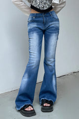 LIZAKOSHT - Y2K Streetwear Washed Skinny Flare Pants Aesthetic Fashion Vintage Denim Trouser Low Waist Korean femme Boot Cut Pants