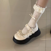 LIZAKOSHT - British Style Vintage Women Mary Jane Shoes Concise Butterfly-knot Single Shoes Ladies Height Increase Dress Leather Pumps