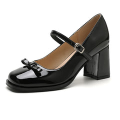 Lizakosht French High Heel Single Shoes New Vintage Academy Style Versatile Comfortable Thick Heel Stripe Mary Jane Shoes for Women