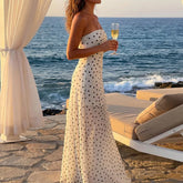 LIZAKOSHT - Fashion Polka Dot Strapless Slim Beach Dress Sexy Sleeveless Backless Women Long Dress Elegant Temperament Waist Vacation Dress