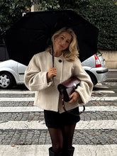 LIZAKOSHT - Elegant Solid One Buttons Women Woolen Coat Fashion O-neck Long Sleeve Short Jackets Autumn Female Chic High Street Outwear