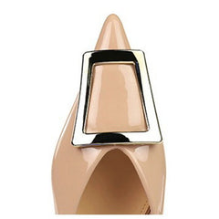 LIZAKOSHT - New Women Burgundy Nude Daily Flats Shoes Lady Ballet European Style Patent Leather Flats Female Elegant Metal Buckle Prom Shoes