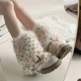 LIZAKOSHT - Chunky Heel Winter 2 ways to wear Leisure Cowboy Boots Women Vintage y2k Faux Fur Snow Boots Belt Buckle Black Ankle Boots Shoes