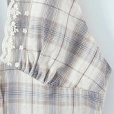 LIZAKOSHT - Sexy Front Open Buttons Plaid Spliced Lace Tie Bow Halter V Collar Mini Dress Women No Back Backless A-line Short Dresses Robe