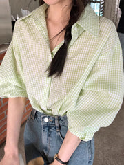 LIZAKOSHT - Chic Autumn New Gentle Bubble Texture Design Loose Long Sve Women's irt Top Cotton Polyester Blend Breathable Comfortable