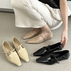 LIZAKOSHT - Fashion Luxury Dress Flats Heel Mary Jane Shoes Women Loafers Female Pointed Toe Ballerina New Spring Footwear Office Mujer