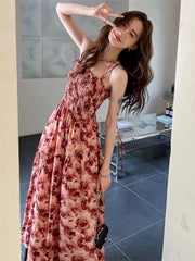 LIZAKOSHT - Long Dresses Summer Women Design Sense Y2k Niche Floral Halter Dresses French Thin Temperament Bodycon Beach Vestidod Dresses