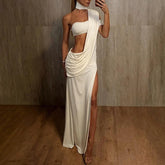 LIZAKOSHT - Wrinkled hollow out long skirt one shoulder irregular dress minimalist design sexy suspender sleeveless wrapped hip skirt