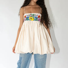 LIZAKOSHT - Sweet and lovely girl's fashionable short dress vacation style, elastic design suspender strapless printed flower bud skirt