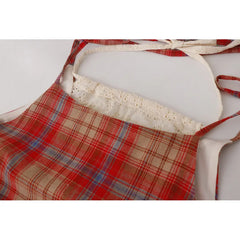 LIZAKOSHT  -  Original Pastoral Style Vintage Dress Embroidery Lace Splice Lace Up Fake 2pcs Slip Skirt Women Dress Plaid Long Spliced Robe