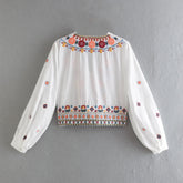 LIZAKOSHT - European and American Style Summer New Ethnic Style Contrasting Embroidered Top Shirt Contrasting Embroidered Half Skirt Set