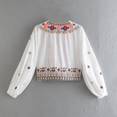 LIZAKOSHT - European and American Style Summer New Ethnic Style Contrasting Embroidered Top Shirt Contrasting Embroidered Half Skirt Set