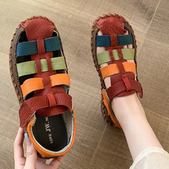 LIZAKOSHT - Ethnic Style Summer Women's Shoes Mixed Colors Comfortable Non-slip Thick Sole Flats New Casual Fashion Hiking Sandals