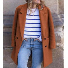LIZAKOSHT  -  Women Lapel Double Breasted Coats Autumn Winter New In Fashion Jackets Sollid Color Lond Sleeve Pocket Jacket Lady Warm Outwears