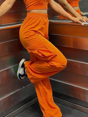LIZAKOSHT - Halloween Baggy Cargo Pants Low Waist Loose Jogger Parachute Pants with Drawstring Orange Wide Legs Y2K Chic Trousers Streetwear