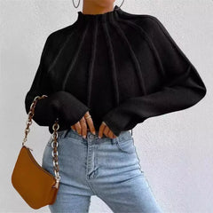 LIZAKOSHT - Kintted Pullover Batball Sleeve Sweater Women Solid Round Neck Long Sleeve Top New T-shirt Loose Spider Web Short Knitwear