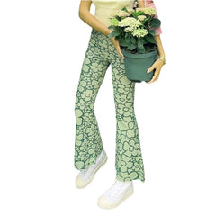LIZAKOSHT - Y2K Aesthetic Streetwear Fashion Joggers 90s Vintage Floral Print Flare Pants Women Casual Slim Fit High Waist Trousers